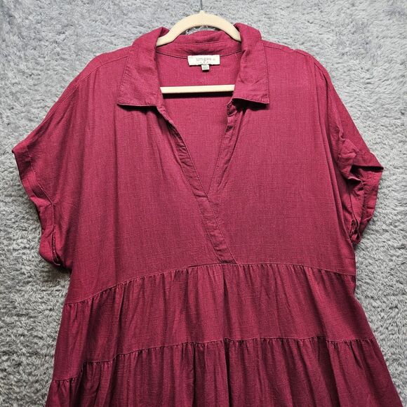 Umgee Pink Fushia Dress Collared Womens Size XL Linen Cotton Casual Knee Length - Picture 2 of 8